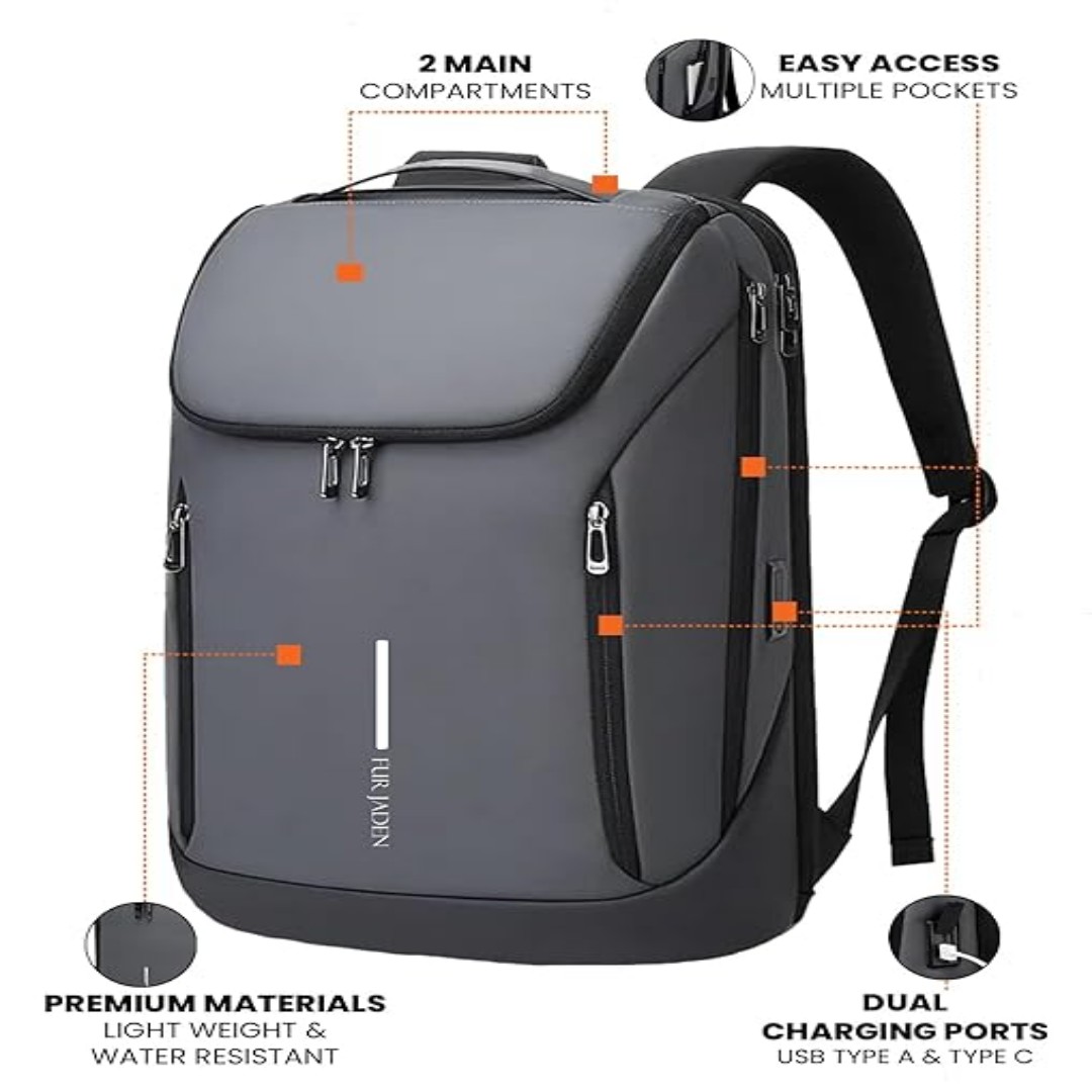 FUR JADEN Pro Series Smart Tech Anti-Theft Laptop Backpack With USB-A and USB-C Type Charging Port for Men & Women For Business Professionals & College Students |laptop bag